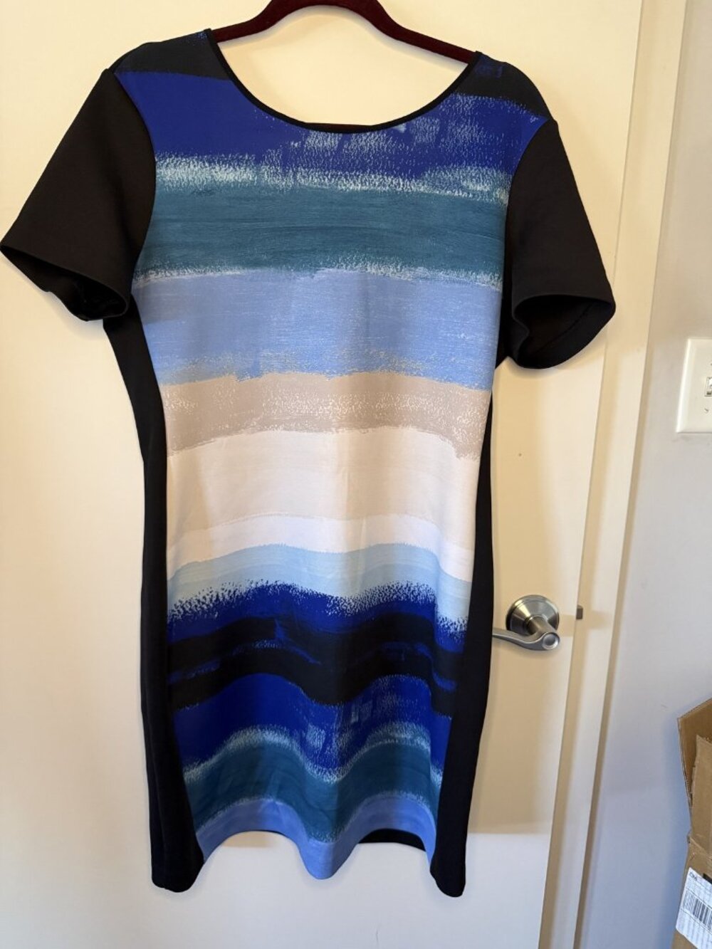 Blue Abstract Print Color Block Bodycon Dress